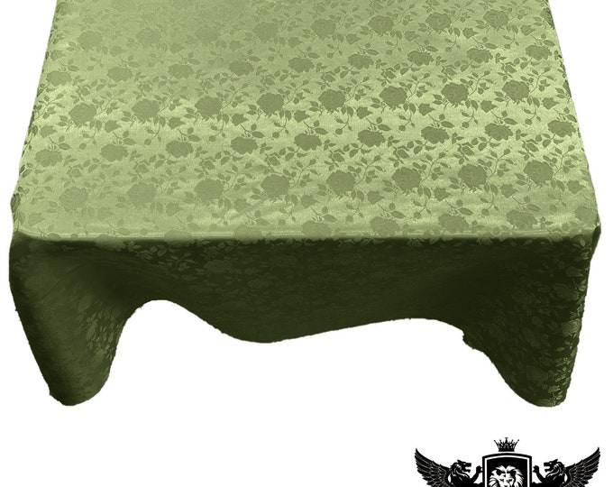 Sage Green Square Tablecloth Roses Jacquard Satin Overlay for Small Coffee Table Seamless.