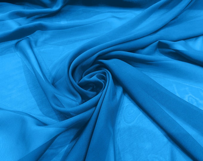 Turquoise  58/60" Wide 100% Polyester Soft Light Weight, Sheer, See Through Chiffon Fabric/ Bridal Apparel | Dresses | Costumes/ Backdrop