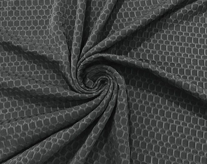 Charcoal - Honeycomb 4-Way Stretch Knit Fabric for Leggings, Athletic Wear, Work Out Gear, Biker Fabric by The Yard.