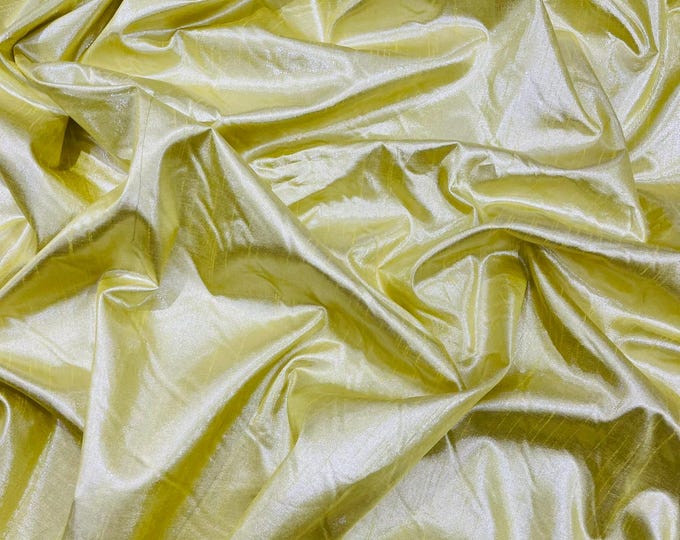Yellow Metallic Polyester Dupioni Faux Silk Fabric | 55" Wide Wedding, Home Decor.