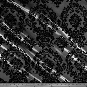 Silver - Flocked Damask Taffeta Fabric - Sold By The Yard.