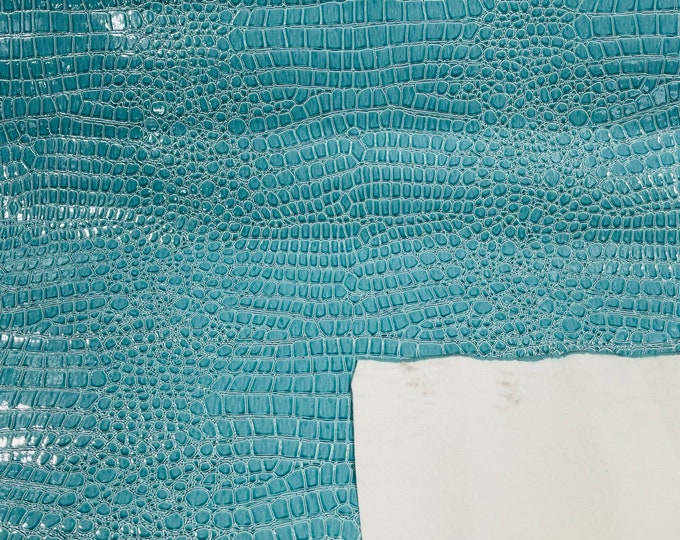 Aqua Blue Crocodile Vinyl Embossed 3D Scales-Faux Leather-Sold By Yard