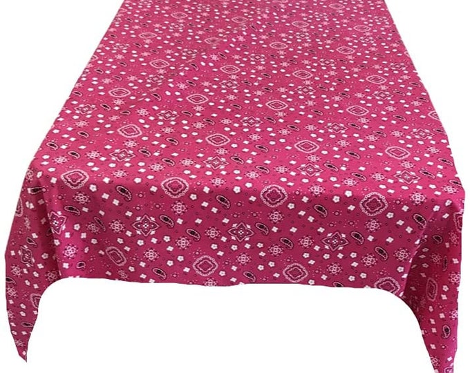 New Creations Fabric & Foam Inc, Bandanna Print Poly Cotton Tablecloth ( Fuchsia, Choose Size Below
