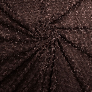 Brown 58&quot; Wide Minky Swirl Rose Blossom Ball Rosebud Plush Fur Fabric Polyester