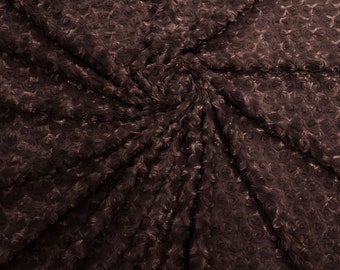 Brown 58" Wide Minky Swirl Rose Blossom Ball Rosebud Plush Fur Fabric Polyester