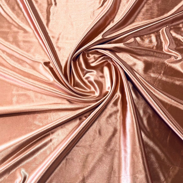Rose Gold Deluxe Shiny Polyester Spandex Fabric Stretch 58" Wide Sold by The Yard.