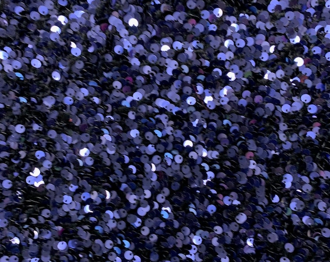 Navy Blue stretch velvet with luxury sequins all over 5mm shining sequins 2-way stretch, sold by the yard.