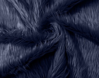 Navy Blue Shaggy Long Pile Soft Faux Fur Fabric for Fur suit, Cosplay Costume, Photo Prop, Trim, Throw Pillow, Crafts