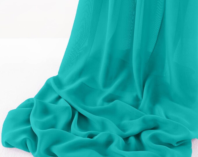 Aqua Blue 5 Yards Chelsea Wool Dobby Chiffon Fabric/58" Wide Sheer Fabric/Solid Color Draping Fabric for Wedding Party Easter Backdrop.