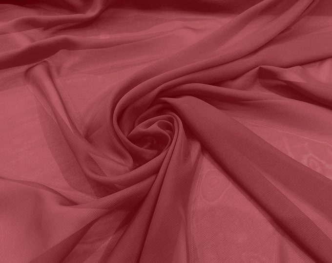 Watermelon 5 Yards 60" Wide Sheer Fabric Chiffon Fabric by The Yard Continuous Solid Color Draping Fabric for Wedding Party Easter Backdrop