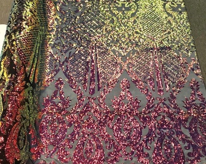 Princess Iridescent Sequins on a 4 Way Stretch Nude Mesh Fabric Sold by The Yard