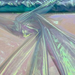 Aqua Blue iridescent 58/60&quot; Wide 100% Polyester Soft Light Weight, Sheer, See Through iridescent Organza Fabric Sold By The Yard.