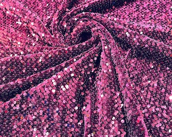 Burgundy Shiny sequins on a stretch velvet fabric-Prom-Nightgown-sold by the yard.