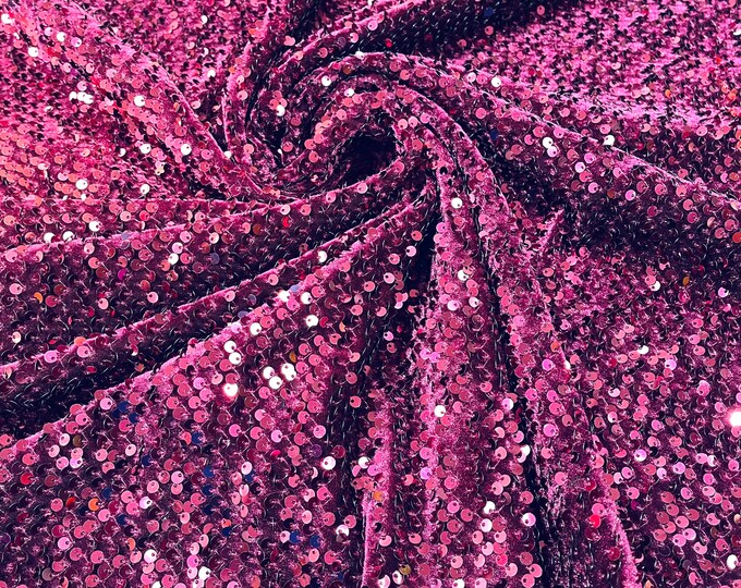 Burgundy Shiny sequins on a stretch velvet fabric-Prom-Nightgown-sold by the yard.