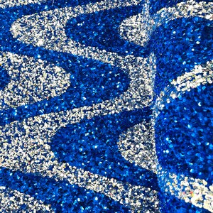 Blue Sewuin Pattern Silver/royal Blue Sequin Wave Design on Royal Blue Stretch Velvet All ...