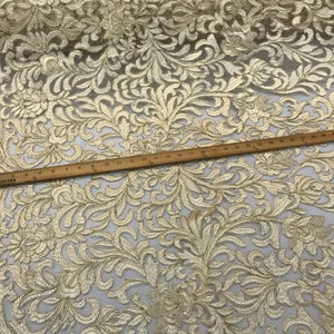 DK-GOLD METALLIC DAMASK LACE EMBROIDERY ON A TEXTURE MESH-BY YARD. main image 0