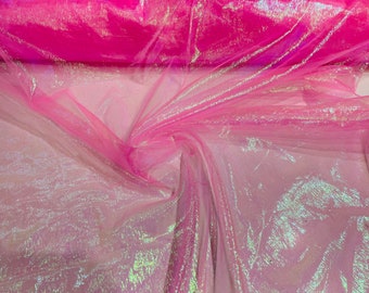 Neon Pink Iridescent Crush 40-45 Inches Wide 100% Polyester Soft Light Weight, Sheer, See Through iridescent Organza-Sold By The Yard.