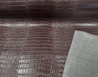 Chocolate Brown 53/54" Wide Gator Fake Leather Upholstery, 3-D Crocodile Skin Texture Faux Leather PVC Vinyl Fabric Sold By The Yard.