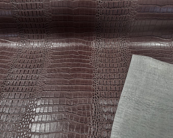 Chocolate Brown 53/54" Wide Gator Fake Leather Upholstery, 3-D Crocodile Skin Texture Faux Leather PVC Vinyl Fabric Sold By The Yard.