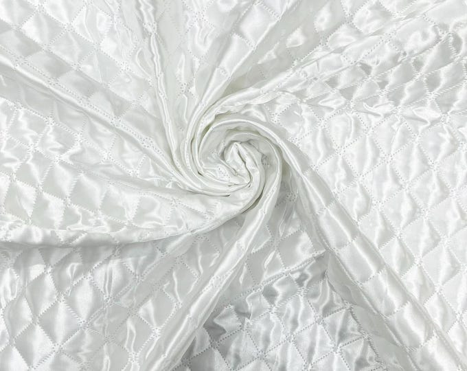 White Quilted Satin Fabric | Diamond Pattern, 58" Wide