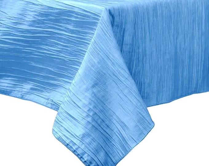 Light Blue Square Light Weight Accordion Design Crushed Taffeta Seamless Table Overlay