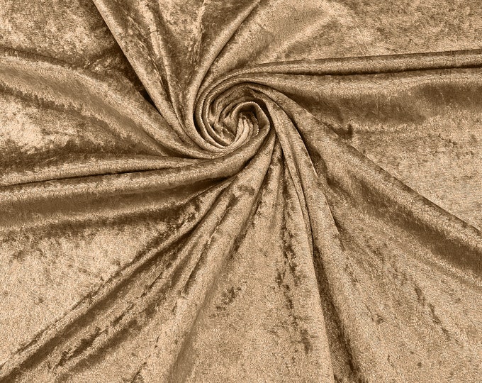 Camel 59 Wide Crushed Stretch Panne Velvet Velour Fabric Sold By The Yard.