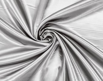 Silver Heavy Shiny Polyester Bridal Satin Fabric 58" Wide | Bridesmaid Dresses| Wedding Fashion.