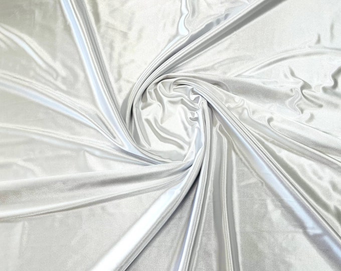 White Deluxe Shiny Polyester Spandex Fabric Stretch 58" Wide Sold by The Yard.