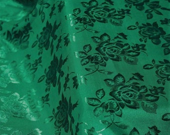 Kelly Green 60" Wide Polyester Flower Brocade Jacquard Satin Fabric, Sold By The Yard.