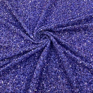 Lavender stretch velvet with luxury sequins all over 5mm shiny sequins, sold by the yard.