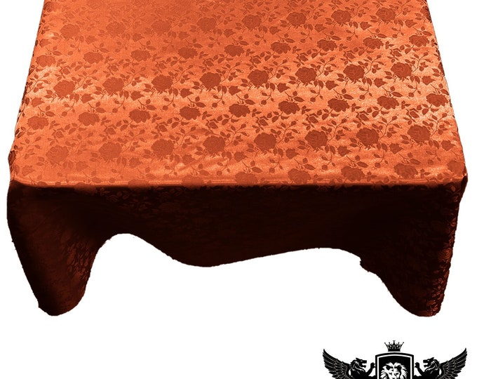 Rust Square Tablecloth Roses Jacquard Satin Overlay for Small Coffee Table Seamless.