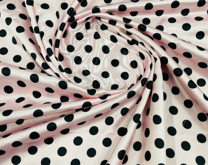 Black 1/2 inch Multi Color Polka Dot On A Pink Soft Charmeuse Satin Fabric Sold By The Yard-60" Wide 100% Polyester.