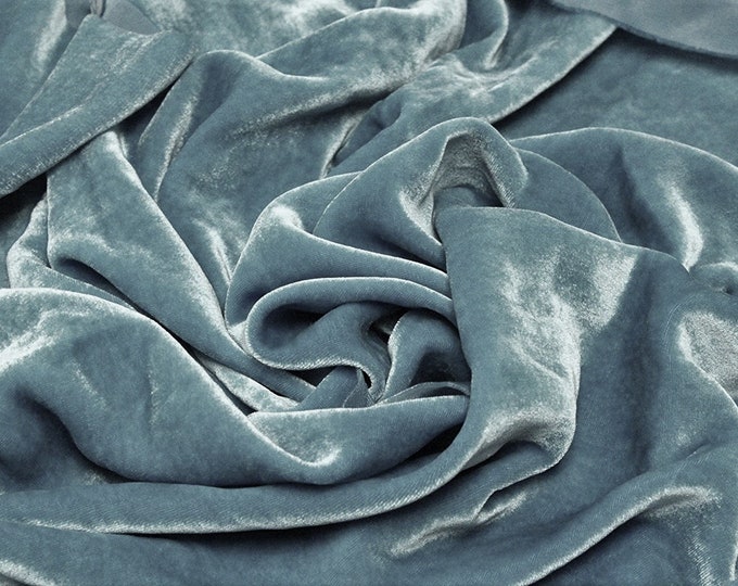 Steel Blue 60" Wide 90% Polyester 10  percent Spandex Stretch Velvet Fabric for Sewing Apparel Costumes Craft, Sold By The Yard.