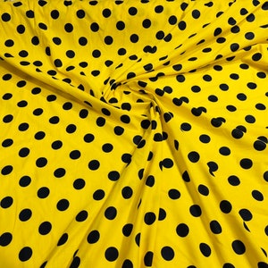 Black dot On Yellow 58&quot; Wide Premium 1 inch Polka Dot Poly Cotton Fabric Sold By The Yard.