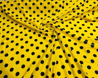 Black dot On Yellow 58" Wide Premium 1 inch Polka Dot Poly Cotton Fabric Sold By The Yard.