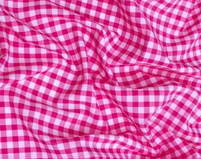 Fuchsia Gingham 1/4" Checkered Poly Cotton 58" Wide Fabric- Sold by the yard