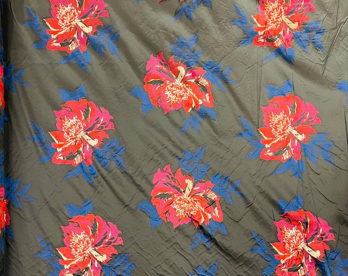 Black - Multi Floral Jacquard Satin, Sold by The Yard.