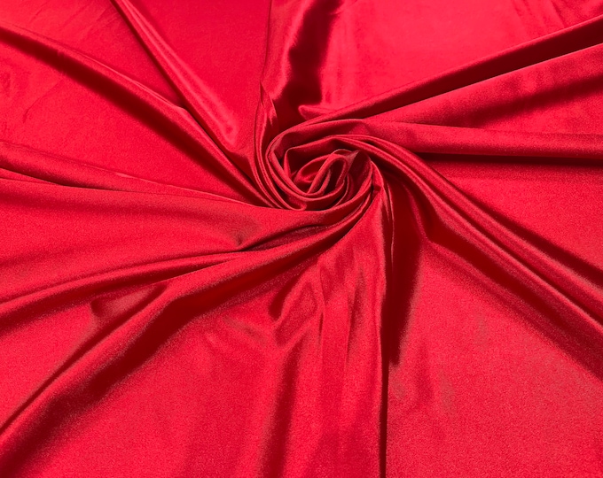 Red Deluxe Shiny Polyester Spandex Fabric Stretch 58" Wide Sold by The Yard.