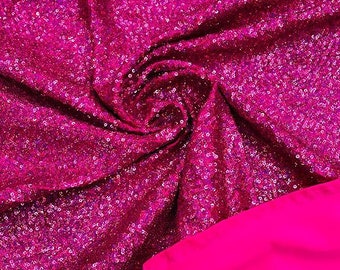 Hot Pink Hologram - Mini Glitz Sequins on a 4 Way Stretch Spandex Fabric- Sold by The Yard.
