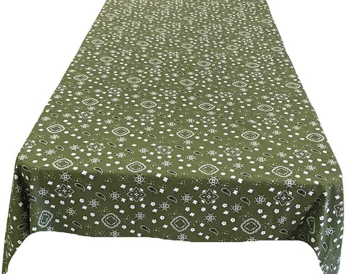 New Creations Fabric & Foam Inc, Bandanna Print Poly Cotton Tablecloth ( Olive , Choose Size Below