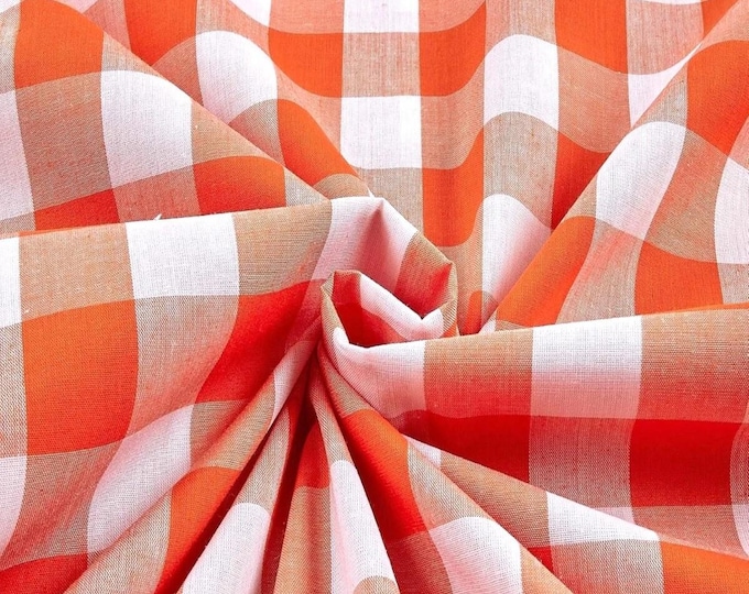 Orange Gingham 1 Inch Checkered Poly Cotton Fabric – 58" Wide| Quilting| Sewing| Apparel.