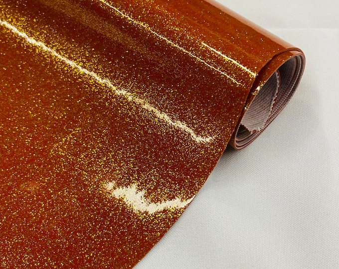 Burnt Orange 53/54" Wide Shiny Sparkle Glitter Vinyl, Faux Leather PVC-Upholstery Craft Fabric Sold by The Yard.