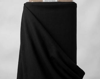 Zwarte, zware 380 gsm stretch ribgebreide stof op maat gesneden | Rayon spandex geribbeld breisel voor jurken, leggings en kleding