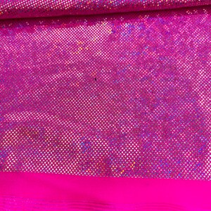 Candy pink 58/60” Wide Shattered Glass Foil Iridescent Hologram Dancewear 4 Way Stretch Spandex Nylon Tricot Fabric by the yard.