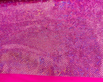 Candy pink 58/60” Wide Shattered Glass Foil Iridescent Hologram Dancewear 4 Way Stretch Spandex Nylon Tricot Fabric by the yard.