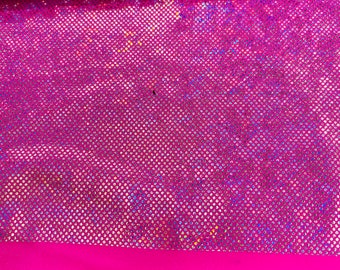 Candy pink 58/60” Wide Shattered Glass Foil Iridescent Hologram Dancewear 4 Way Stretch Spandex Nylon Tricot Fabric by the yard.