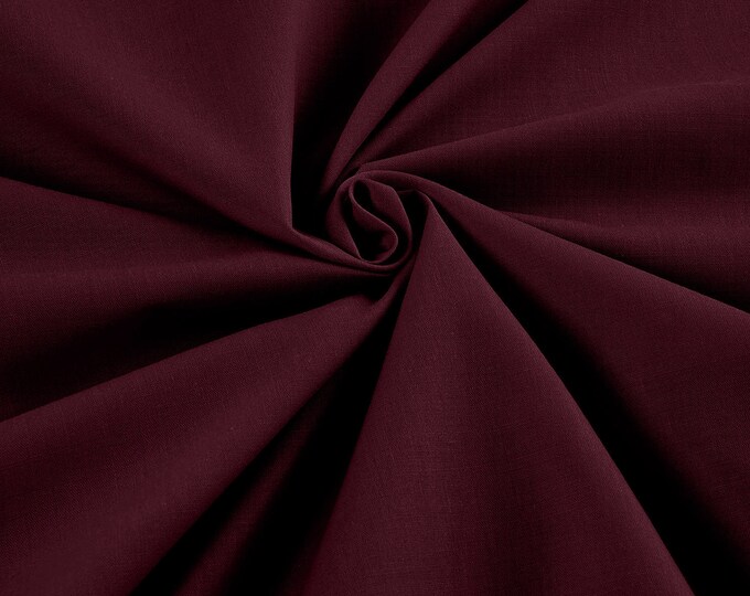 Burgundy - 58-59" Wide Premium Light Weight Poly Cotton Blend Broadcloth Fabric Sold By The Yard.