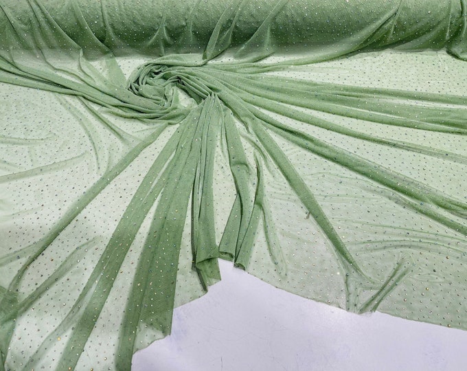 Sage Green Glitter Mesh Fabric Soft Tulle Fabric Sheer Sparkle Mesh 60 Inch Wide Bridal Dress Fabric Elegant Fabric by the Yard