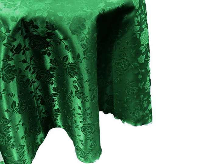 Kelly Green Round Tablecloth Roses Jacquard Satin Overlay for Small Coffee Table Seamless.