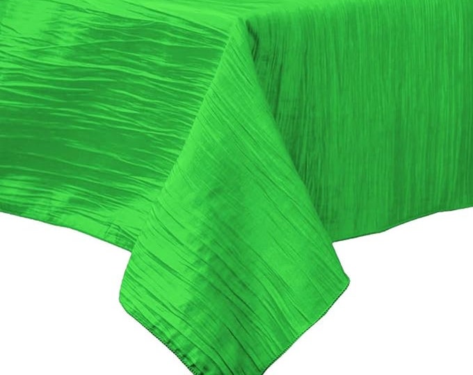 Lime Green Square Light Weight Accordion Design Crushed Taffeta Seamless Table Overlay.